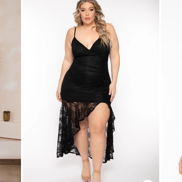 PLUS SIZE KARISMA RUFFLE LACE DRESS - BLACK - Picture 1 of 4